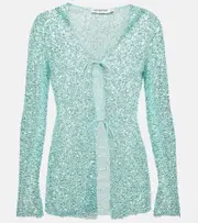 [Self-Portrait] Self-Portrait Beaded tie-front cardigan AU 10 blue