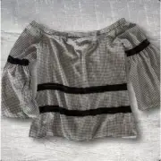 Belle & Sky Off Shoulder Gingham Top NEW Womens M Bell Sleeve Peasant Milkmaid