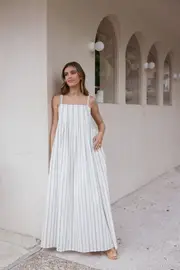 [PUP3] Corfu Midi Dress - Blue Stripe XS Blue