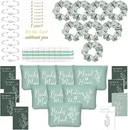 Cunno 48 Pcs Bridesmaid Proposal Gifts Wedding Maid of Honor Matron of Honor Gifts Bridal Shower Cosmetic Makeup Bags Scrunchies Hair Knotted Bracelets Invitation Card for Bridesmaids, Green, Modern
