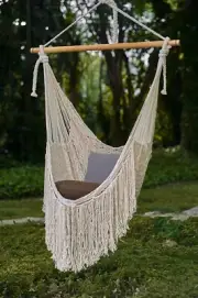 Overstock sale Fringed Cotton Rope Mexican Hammock Swing from Mexico in Ivory