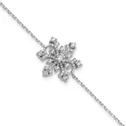 7 Inch Sterling Silver Rhodium-Plated Cz Snowflake W/1In Ext Bracelet