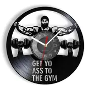 No Pain No Gain Workout Quote Garage GYM Wall Decor Bodybuilding Wall Clock Bodybuilders Vinyl Record Wall Clock Fitness Gift Without LED