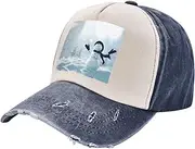 [JBYJBX] Christmas Happy Snowman Print Vintage Style Washed Baseball Cap Adjustable Dad Hats with Classic Brim Unisex Hat, Navy Blue, One Size