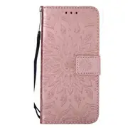 For OPPO A5 Pressed Printing Sunflower Pattern Horizontal Flip PU Leather Case with Holder & Card Slots & Wallet & Lanyard(Rose Gold)