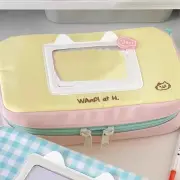 Color-block Plaid Stationery Organizer Cartoon Cat Storage Bag Gift