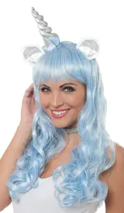 Magical Unicorn Long Pastel Blue Curly Costume Wig