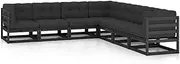 Patio Furniture Sets 7 Piece Garden Lounge Set with Cushions Black Solid Pinewood