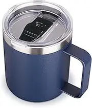 Volhoply 14oz Insulated Stainless Steel Coffee Mug with Leakproof Lid,410ml Double Wall Vacuum Travel Coffee Cup with Handle,Reusable Metal Cups Tumbler,Camping Mugs Keep Hot/Cold(Navy,1)