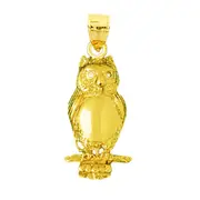 14K Gold Hoot Owl Pendant