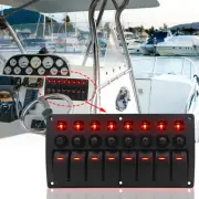 8 Gang Switch Panel LED Light Rocker Circuit Breaker For Car Boat Bus