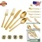Elegant Matte Gold 60-Piece Silverware Set - Dishwasher Safe and Stain Resistant