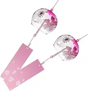 CIYODO 2pcs Glass Wind Chime Pendant Outdoor Wind Chime Vintage Decor Hanging Porch Decors Windchimes Bell Windchimes for Indoors Japanese Lucky Glass Bell Hanging Ornament Pink Polyester