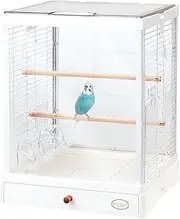 Minimal Land Bird Palace Clear Screen, 40 W, White, Clear View Tempered Glass, Easy to Clean, Easy to Assemble, Wide Approx. 15.7 inches (40 cm), for Birds