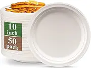 25cm Paper Plates, 100% Compostable Disposable Paper Plate [50-Pack], Heavy Duty 10inch Paper Plate Grease-Proof, Feeeze Microwave Safe Tableware Dishes for Party Serving