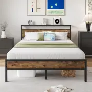 Double Size Bed Frame, Storage Headboard with USB and TypeC Charging Station...