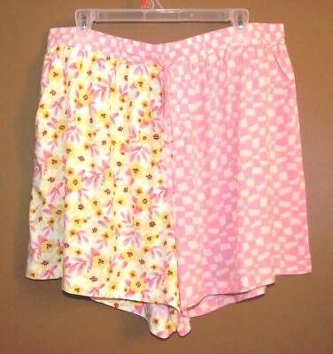 Forever 21 Plus Size Reworked Checkered/Floral Shorts, Elastic Waist -Size 2X/3X