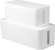 Cable Management Box Set of Two, Cord Organizer Box to Hide Surge Protector on Desk or Floor, TV Computer Wires Organizer Hider Box (White)