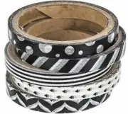 5 Rolls Black & White Patterned SLIM Washi Decorative Tape Papercraft Journal
