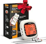 [Nutrichef] Bluetooth Meat Thermometer for Grilling and Smoking - WiFi Grill Thermometer for Outside BBQ and Smoker Oven - 6 Temperature Probes and Smart APP, 400 Ft Range
