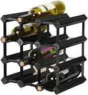 Artiss 4 Tier 12 Bottle Wine Rack, Wooden Timber Wines Bottles Storage Racks Holder Freestanding Display Organiser for Kitchen Cellar Bar, Stackable Modular Pine Wood 32 x 32 x 23.5cm Black