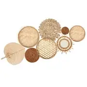 Wall Basket Decor Set of 8 Boho Wicker Wall Handmade Decor with Rattan Mirror