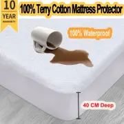 Waterproof 100% Terry Cotton Fitted Mattress Protector Single/Double/Queen/King
