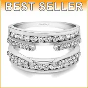 Sterling Silver Combination Ring Guard with 52 Channel-Set CZ Stones, Size 6