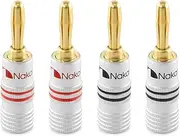 Nakamichi Excel Series 24k Gold Plated Banana Plug 12-18 AWG Gauge Size 4mm for Speakers Amplifier Hi-Fi AV Receiver Stereo Home Theatre Radio Audio Wire Cable Connector, 4 Pcs (2-Pairs)