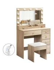 [Levede] 11 LED Bulbs Dressing Table Vanity Set in Oak