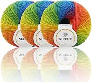 NICEEC 3 Skeins 100% Wool Rainbow Yarn Soft Gradient, Self-Striping, Colorful Single Ply Yarn for Crochet & Knitting - 11#