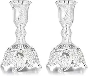 2Pcs 3.9inch Shabbat Candlesticks Holders Taper Candle Holders, Ornate Candle Holders for Home Decorate Office Wedding Table Centerpiece - Silver