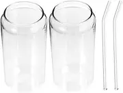 1 Set Heat Resistant Glass Straw Cups for Cocktails Milk Juice Each Drinking Glasses with Smooth Texture for Home Use