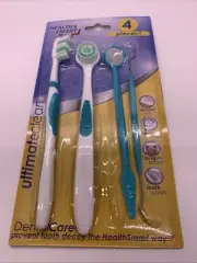 Health Smart 4pc Kit Dental Care Dental Pick Mirror Tongue Brush Toothbrush