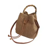 Nevenka Womens Bucket Drawstring Handbag Straw Crossbody Bags With Bamboo Handle-LightBrown