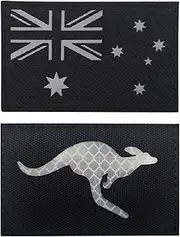 [YOYUMI] Patches Australia Kangaroo Flag Patch, Nylon Fabric Infrared Reflective for Military Tactical Morale Emblem, Hook and Loop, Pack of 2 (Black)