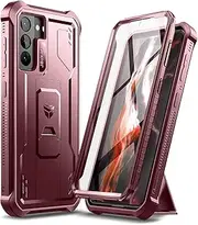 [Dexnor] Case for Samsung Galaxy S21 Plus S21+ 5G 6.7 Inch with Built-in Screen Protector Military Grade Armour Heavy Duty 360 Full Body Shockproof Bumper Protection Cover with Stand - Red