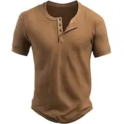 Men's Waffle Henley Shirt Tee Short Sleeve Solid Color Plain Textured Fashion Designer Casual Buttons Color Block Henley Outdoor Casual Daily Summer All Season