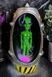 UFO Green Roswell Alien In Spaceship Capsule LED Light Backflow Incense Burner