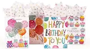 Offizon Small Birthday Gift Bags with Colorful Tissue Paper (Gold Hearts) | 7x4x9 Inch (18x10x23 cm), 4 Pack Birthday Bags for Newborns/Kids/Men/Women