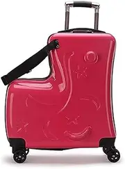 [PLMKO] Children's Luggage, Boy Girl Travel Suitcase, Riding and Sitting Horse Luggage, Lightweight Hard Shell Trolley Case ​with 4 Wheels