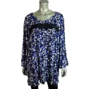 Lane Bryant Top Plus Size 22 Tunic Flare Sleeve Floral Long Sleeve Purple NWT