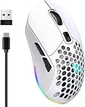 Vikye Wireless Gaming Mouse, 2.4G Or BT5.1 Wireless Mouse 800 to 4800 Adjustable DPI with RGB Backlit Gaming Mouse for Gaming Office Study (White)