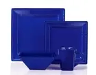 16 Piece Square Beaded Stoneware Dinnerware set by Lorren Home Trends, Blue