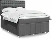 vidaXL Dark Grey Box Spring Bed with Pocket Spring Mattress/LED Lights - Double Bed Frame with Adjustable Headboard - Bedroom Furniture - Polyester Fabric/Engineered Wood - 190x144x150 cm