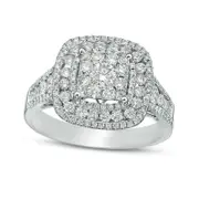 1.13 CT. T.W. Natural Diamond Double Cushion Frame Engagement Ring in Solid 14K White Gold