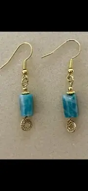 New Beautiful Amazonite & Gold Striated Wire Spiral Earrings