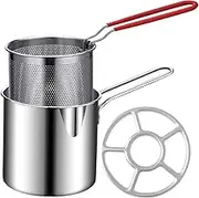 HOMOBABE 1Set Stainless Steel Fryer Pot with Fry Basket Deep Frying Kit for Chips Chicken Fish Vegetables High Temperature Resistant Handle Easy to Use Store for Home