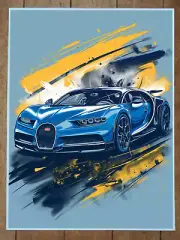 Bugatti Chiron Illustration Poster 18x24in