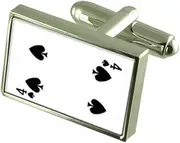[Select Gifts] Spades Playing Card Number 4 Cufflinks Crystal Tie Clip Bar Box Set Engraved
